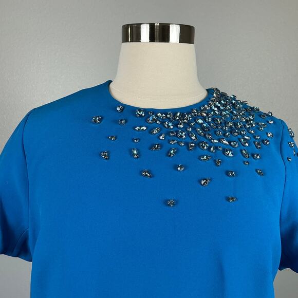 Sachin & Babi Cyrstal Beaded Short Sleeve Mini Shift Cocktail Dress Blue Size 14 - Picture 8 of 12